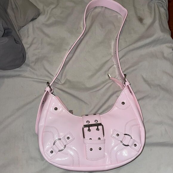 Women's Studded PU Leather Tote Handbag Adjustable Strap Boho Bags -Pink - Picture 1 of 9